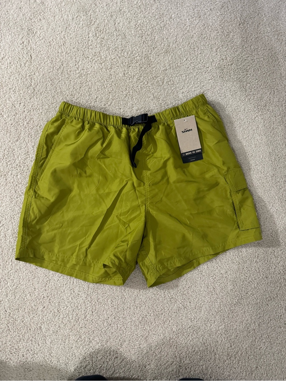 Nike Men's Lime Green Swim Trunks with Black Drawstring